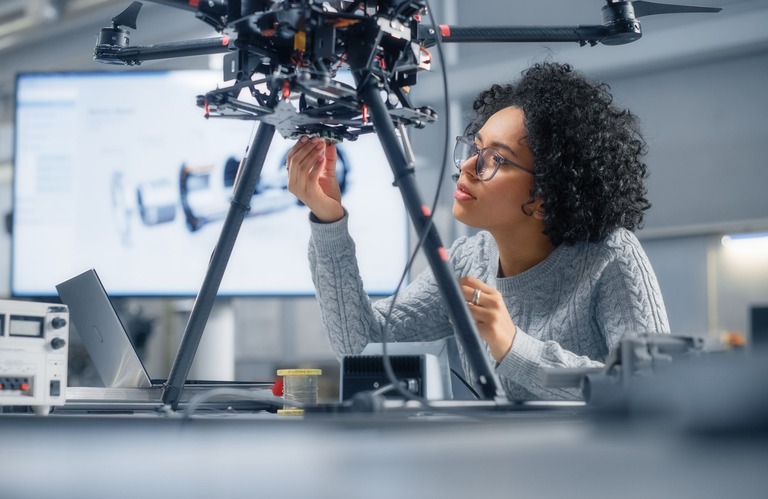 Girl works on device